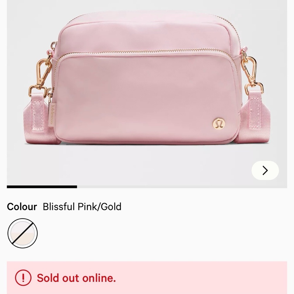 NWT Lululemon Everywhere Crossbody Bag 3L Large Blissful Pink/Gold MetalHardware